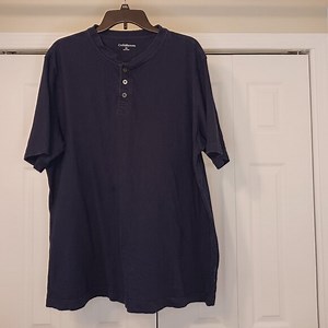 #292 3/$18 - Croft & Barrow Blue Crew Neck Button Short Sleeve Shirt Size XL