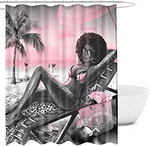 Shower Curtains for Bathroom Clearance African American Bathroom Set Pink Shower Curtain Summer Beach Theme Shell Tropical Bathroom Decor Inspirational Woman Shower Curtain (72 * 72 inch)