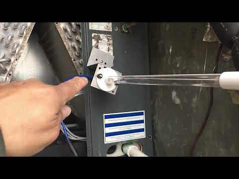 Fresh Aire UV-C Blue Tube, TUV-BTER Germicidal light for HVAC units installed and illustrated.