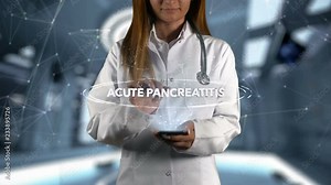 Female Doctor Hologram Word Acute pancreatitis
