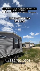 Own this beautiful 2022 CHAMPION 16x76 singlewide with 3 beds and 2 baths for just $77,200, including delivery, setup, trim-out, and a brand-new A/C! This home features a spacious kitchen, stylish barn door cabinets, a luxurious master bath with a soaking tub and walk-in shower, dual vanities, a pantry, and overhead ductwork. Move-in ready with easy financing available—get started with as little as 5% down! Visit us at 12918 Highway 59, Splendora, TX 77372, or call 832-793-7023 or 936-445-7330 t