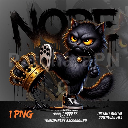 Street Cat PNG, Cool Black Cat Clipart, Urban Graffiti Cat PNG, Gold Crown Attitude Cat Design, Streetwear Animal Sublimation PNG - Etsy