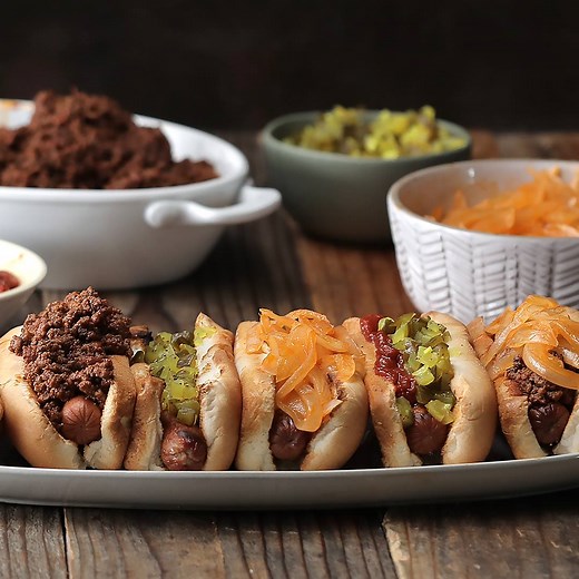 152K views · 805 reactions | Hot Dog Garnishes 4 Ways Top your hot dogs in style with these DIY garnishes. | Tasty | Facebook