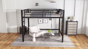 Full Loft Bed with Ladders, Metal Loft Bed Full with Anti-shake and Noise-reducing Stoppers, Heavy-duty Loftbed for Adults, Teens, Kids, Ample Under-bed Spaces and No Box Spring Needed, Black