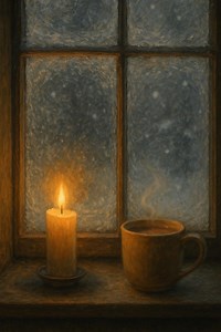 Cozy Winter Window Print | Candle, Hot Tea, Snowy Evening (digital Download) - Etsy