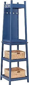 Powell Krista Navy Blue Rotating Coat Rack with Two Woven Seagrass Storage Baskets