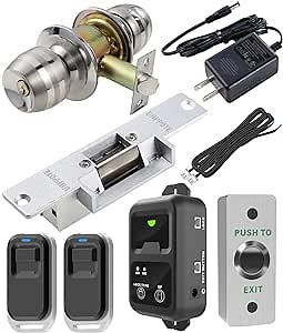 UHPPOTE Electric Strike Door Lock and RF Remote Kit Exit Button Power Supply Knob Lock