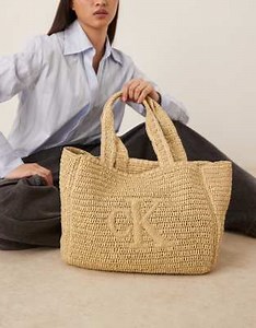 Calvin Klein Jeans medium logo raffia tote bag in natural  | ASOS