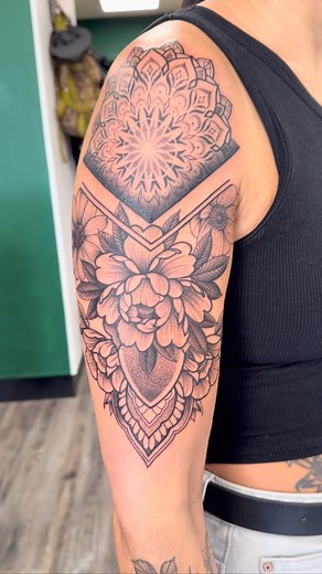 Started a sleeve on @katesreeves done using @ciferri_adam coil machines at @foreverwear_tattoos #loyaltothecoil #buckinghamtattooist #buckinghamtattoo #blackandgreytattoo #blackandgrey #patternworktattoo #dotworktattoo #patternwork #ornamentaltattoo | Dean North Tattoos