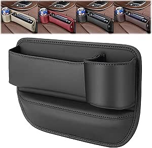 Car Leather Cup Holder Gap Bag - 2024 New Car Seat Gap Filler Organizer with Water Cup Holder, Universal Car Front Seat Storage Box, Car Organizer Accessories for Phone Cards (Black, Co-Pilot Seat)