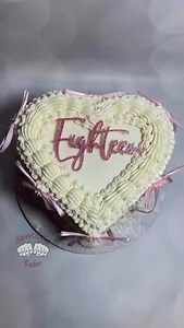 A sweet way to celebrate turning 18! Seen here is my full height heart cake with vintage piping, acrylic topper, bows, and glitter spray. Currently booking for August, September, and October dates. Message for a quote. #sweetbellecakes #cake #heart #18 #18thbirthday #eighteen #vintagepiping #lambeth #bows #glitter #happybirthday #customcake #riverside | SweetBelle Cakes | Facebook