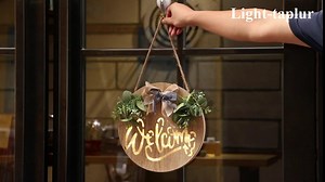 Welcome Sign Wreath for Front Door，Rustic Wooden Hanging Hello Sign with Eucalyptus Leaves and Plaid Bow, Welcome Wreath Sign Door Hanger for Farmhouse Porch Home Decor (Black-Welcome) (Black-Hello)