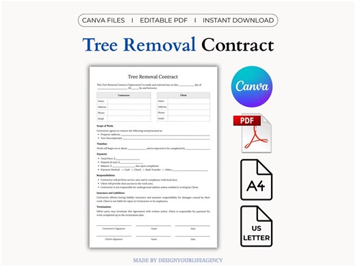 Tree Removal Contract: Tree Work Agreement, Arborist Service, Legal Document (PDF, Canva) - Etsy