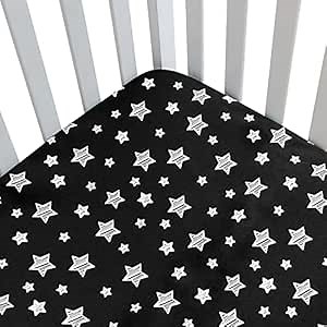 Black Star Baby Crib Sheet - Silky Soft Microfiber, 52'' x 28'' Fitted Sheet for Standard Size Crib Mattress, Snug Fit for Boys & Girls