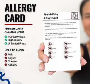 Finnish Dairy Allergy Card for Travel and Restaurants | Milk & Dairy Allergy in Finland (digital Download) - Etsy UK