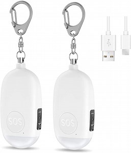 Keychain, Rechargeable Emergency Self Defense Alarm with LED Light Keychain for Kids Women Elderly Gift 2 Packs