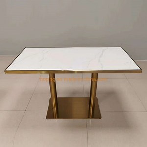 [Hot Item] Rectangular Shape Marble Table Top Metal Golden Base Coffee Shop Dining Table