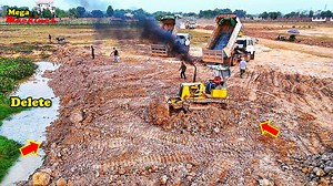 Amazing Filling Up The Land Lake, Small Power Bulldozer KOMATSU D20P, Dump Truck Unloading | MegaTvMachines | BulldozeR PoweR