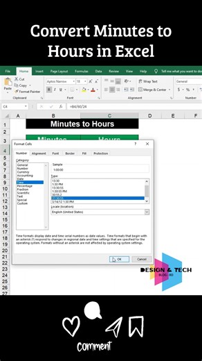 How to Convert Minutes to Hours in Excel and Google Sheets In this video, you will learn how to convert minutes into hours in Excel or Google Sheets, and create a simple converter. By using a combination of formulas and formatting, you can easily input minutes in one cell and view the result in hours in another cell. This example demonstrates the process using a dataset where Column B contains minutes and Column C displays the corresponding time in hours. 1. Example Dataset: Cell B3: Minutes (He