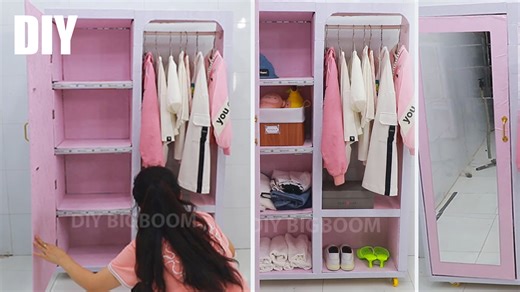 DIY Wardrobe with a Large Mirror and Lots of Storage from Fruit Crates | Diy Bigboom