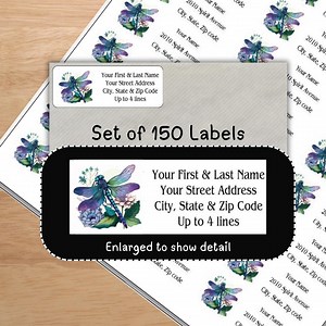 Dragonfly Flowers Address Labels, Blue Purple Floral Return Mailing Stickers, Cards, Stationary, Envelopes, Personalized Tags Housewarming - Etsy
