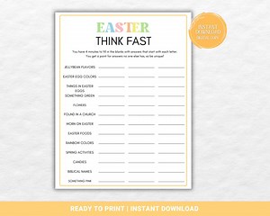 Easter Think Quick, Easter Fast Answers Game, Easter Office Games, Adult Easter Games, Easter Games for Teens, Family Games Night - Etsy