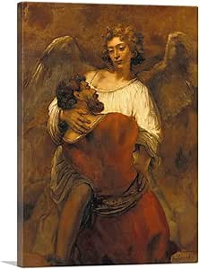 ARTCANVAS Jacob Wrestling with the Angel 1659 Canvas Art Print Stretched Framed Painting Picture Poster Giclee Wall Decor by Rembrandt van Rijn - 26" x 18" (0.75" Deep)