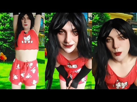 Femboy's Playful Sun-Kissed Secret: Dancing in Hello Kitty PJs Among the Wildflowers