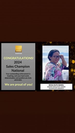 AVON OVATION 2024 Awardees! Sales Champion- National Category Bona Ruth Barol Active Reps Champion Edith Melencion Colinares Teramoto Congratulations to us Ma’am Edith Teramoto! To All my sales team mates - Sales Leaders, Franchise dealers, Certified Beauty Counsilors associates congratulations to all of us! Job well done! Keep going even if the going is tough! We’re stronger than our troubles in life coz we have God who strengthens us. God bless us all! To our our beloved , loyal suki customers