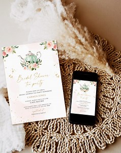 Bridal Shower Tea Party Invitation Template, Printable Bridal Tea Shower Invite, Bridal Brunch, Bridal Shower Invitation Template,bridal Tea - Etsy