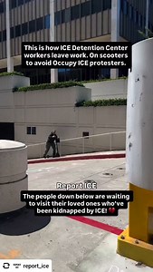 3.3K views · 64 reactions | report_ice DTLA - MDC 8/20. This is how ICE Detention Center workers leave work. On scooters to avoid Occupy ICE protesters. The people down below are waiting to visit their loved ones who’ve been kidnapped by ICE!  | Pittsburgh Lesbian Correspondents | Facebook
