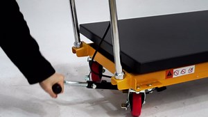 500 Lbs Hydraulic Lift Table Cart, 28.5 Inch Height Adjustable Manual Scissor Lift Table with Protective Frame Wheels and Foot Pump Manual Scissor Lift Table Hydraulic Scissor Cart