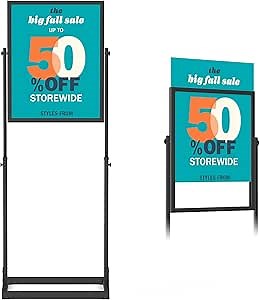 Metal Floor Standing Display Double Sided Poster Stand, 22" x 28" Heavy Duty Poster Display Stand with Rectangular Tubing Base for Business, Office, Mall Advertising, Poster Stand, Black