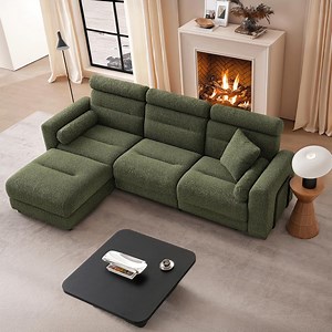 Tranqu Modular Sectional Sofa with Casters 23.6" Deep Seat Comfy Couch Convertible Sofa Bed Combination Velour Fabric Soft Support Cushion Sofas Living Room Furniture - 3 Seater with Ottoman Green