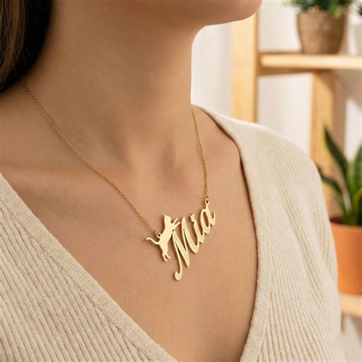 Personalized Cat Name Necklace, Pouncing Cat Necklace, Custom Pet Necklace, Unique Gift for Cat Lovers, Cat Memorial Necklace - Etsy