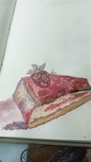 strawberry cake #paintingtechniques #drawing #watercolor #watercolorpainting