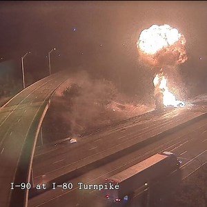 WOW. Ohio traffic cameras captured a semi crash that led to fiery explosions along the Ohio Turnpike. No one was injured in the crash. More: https://bit.ly/3MUUVoL | WLWT