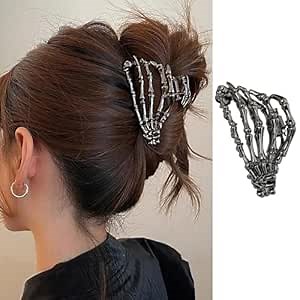 Skeleton Hand Hair Clip Halloween Hair Claw Clip Metal Black Hair Jaw Clips for Thick and Thin Hair Strong Hold Hair Styling Accessories Hand Bones Halloween Hair Barrettes for Women Girls Decoration