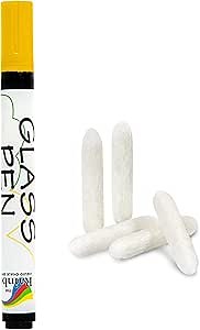 Glass Pen Liquid Paint Marker: Yellow Narrow 5mm with 5 Pack Replacement Tips - Glass Writing Pens and Painting Markers with Washable, Erasable Ink - Windows, Mirrors, Signs, Crafts
