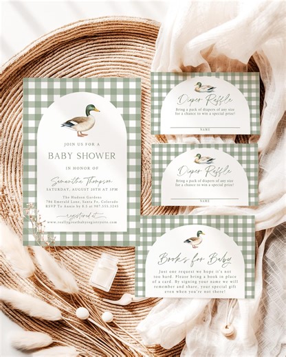 Mallard Duck Baby Shower Invitation Bundle Plaid Boy Baby Shower Green Gingham Duck Hunting Baby Shower Invite Set Printed & Shipped MD - Etsy