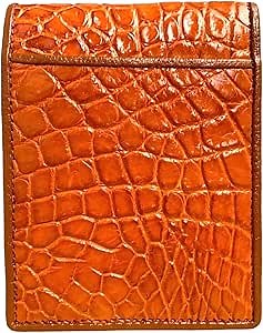 Genuine crocodile alligator belly leather skin tan brown slim minimalist bifold wallet for men