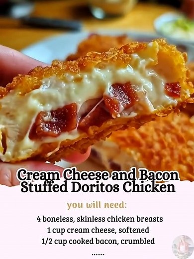 Cream Cheese and Bacon Stuffed Doritos Chicken Recipe Ingredients: For the Chicken: 4 boneless, skinless chicken breasts 1 cup cream cheese, softened 1/2 cup cooked bacon, crumbled 1 tsp garlic powder.... full recipe in the Comment 👇🏻👇🏻👇🏻👇🏻 | Elina_Fortez