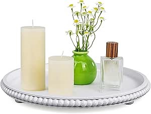 Wood Decorative Trays, Coffee Table Tray, Decorative Trays for Home Decor, Round Wood White Tray, Bathroom Tray and Serving Tray