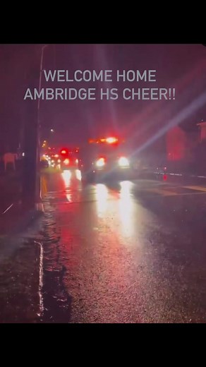 Our Ambridge Varsity cheerleaders returned home to a community full of love and support🩶🩶🙌🙌 THANK YOU FOR THE WELCOME HOME ESCORT: Ambridge Police Dpt., Ambridge Fire Dpt., Harmony Fire Dpt., Baden Fire Dpt., Economy Fire Dpt.!!!🚑🚒🚓 ONE TEAM. ONE COMMUNITY. **Bridgers— Build Up!!!🙌🙌📣📣 | Ambridge Area School District Cheer
