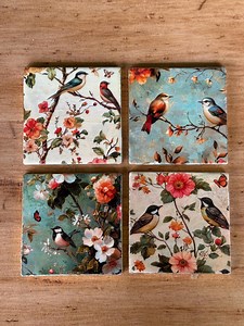 Handmade Decoupage Coaster Set: Nature-inspired Art, Set of 4 - Etsy