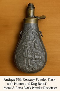 Antique 19th Century Powder Flask: Hunter & Dog Relief, Brass Top - Etsy
