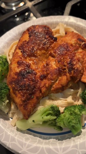 Filet a whole chicken breast and season it to your liking. Coat both sides with Parmesan cheese. Best to mix with some bread crumbs. Cook a few min in both sides and throw in the oven for like 10 min at 375 Serve over pasta🔥🔥🔥 | Deanna Houston