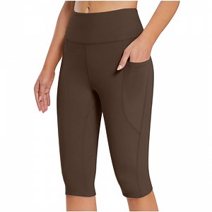 Women's Capris with Pockets Knee Length Capri Leggings High Waisted Stretch Yoga Pants for Casual Summer Workout Exercise