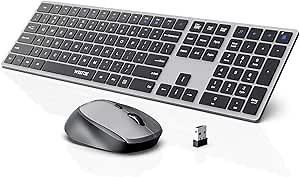 Wireless Keyboard and Mouse Combo, WisFox 2.4G Full-Size Slim Thin Wireless Keyboard Mouse for Windows, Computer, Desktop, PC, Laptop Mac (Silver and Gray)