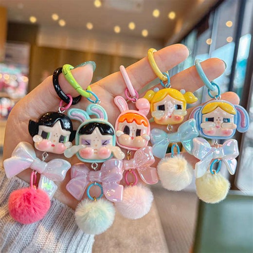 Hot Selling Cartoon Crying Baby Flocking Keychain Doll Cute Pendant Tears Small Keyring Toy